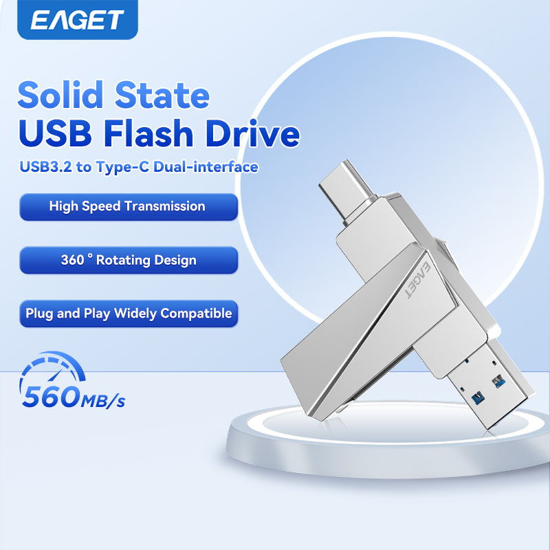 EAGET Dual-interface USB 3.2 Gen 2 to Type-C Solid State Flash Drive - High-Speed Portable External Hard Drive for iPhone 15/16/PS4/ Android Phone/ Tablet/ Windows