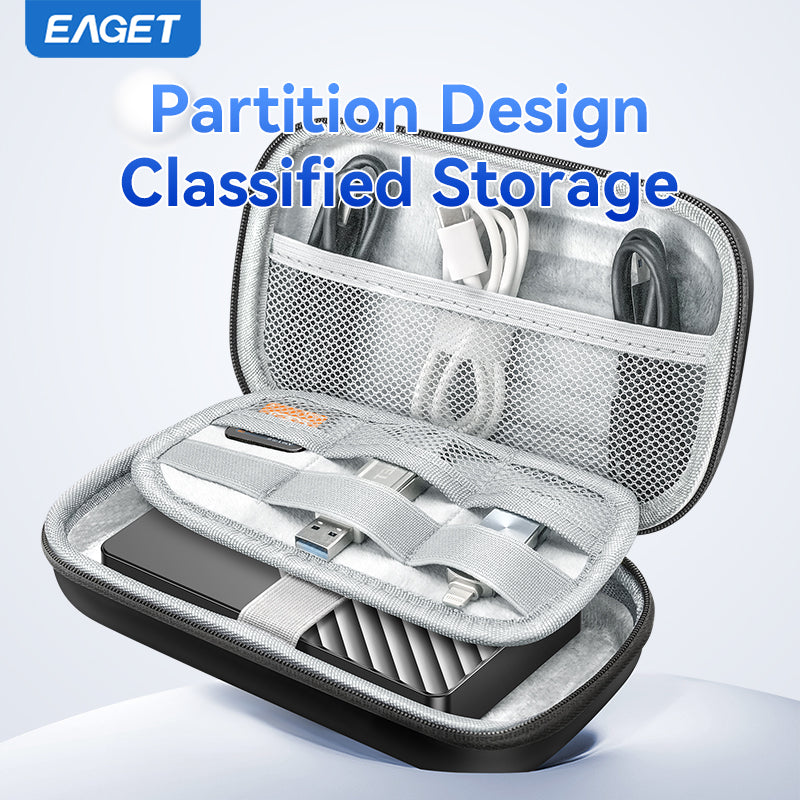 EAGET Hard EVA Portable Storage Box, Shockproof External HDD Storage Bag, Multiple Protection - Office Equipment Cable Organizer, Portable Electronic Storage Box
