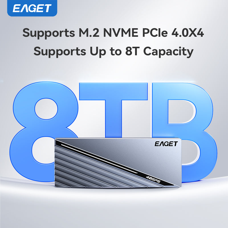 EAGET 40Gbps M.2 NVMe SSD Enclosure with Built-in Cooling Fan, Compatible with Thunderbolt 3/4, Support 2230 2242 2260 2280 (Only M Key)(SSD Not Include)