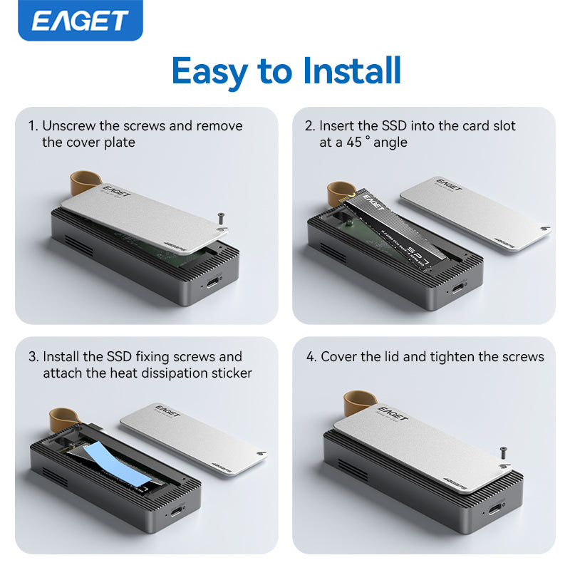 Eaget 40Gbps JHL7440 M.2 NVMe SSD Enclosure | Compatible with Thunderbolt 4/3, USB 4.0/3.2/3.1, suitable for 2280 B+M M-Key SSD
