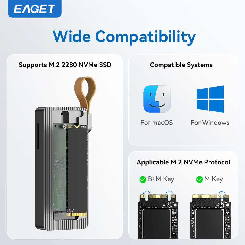 Eaget 40Gbps JHL7440 M.2 NVMe SSD Enclosure | Compatible with Thunderbolt 4/3, USB 4.0/3.2/3.1, suitable for 2280 B+M M-Key SSD