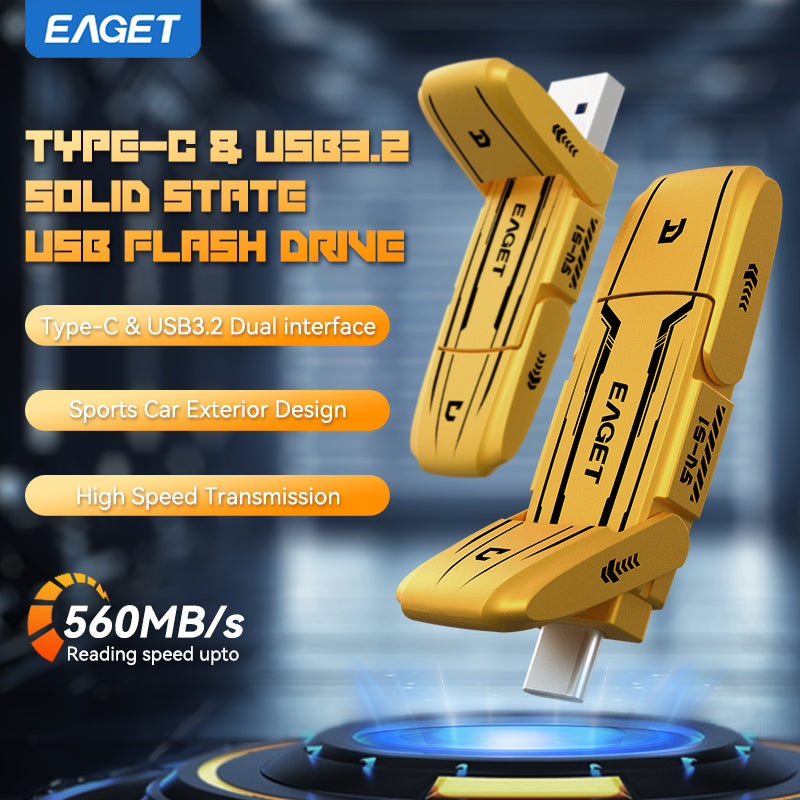 EAGET Dual-interface USB to Type-C SSD Flash Drive, USB 3.2 External Solid State Flash Drive, 560MB/s High Speed
