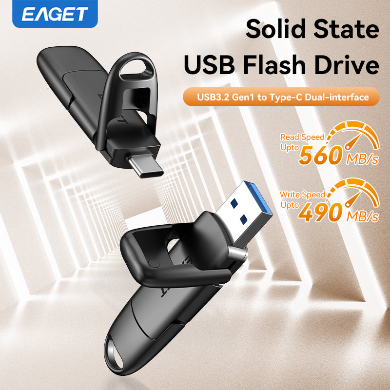 EAGET Dual-interface USB 3.2 Gen 2 to Type-C Solid State Flash Drive - Up to 560MB/S Read Speed, Compact size, All-metal Shell, Strong and Durable