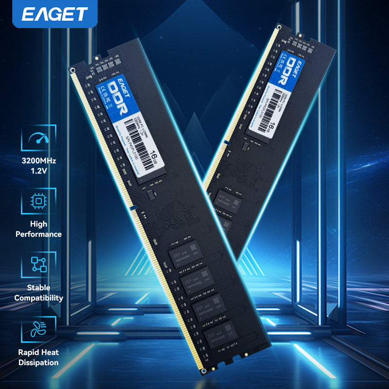 EAGET High-Performance DDR4 16GB/8GB 3200MHz 1.2V UDIMM RAM, Desktop PC Computer Memory RAM Module Upgrade, Low Latency, Stable Operation for Gaming & Work, High-Speed Storage Module | Computer Hardware Internal Component