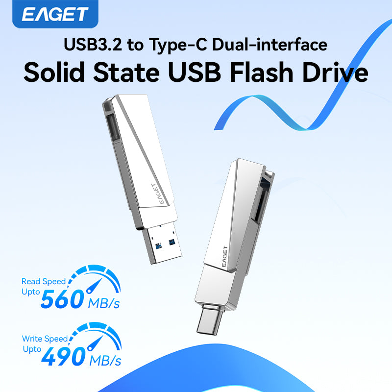 EAGET Dual-interface USB 3.2 Gen 2 to Type-C Solid State Flash Drive - High-Speed Portable External Hard Drive for iPhone 15/16/PS4/ Android Phone/ Tablet/ Windows