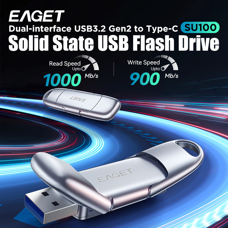 EAGET 512GB/1TB External SSD Solid State, USB 3.2 Type-C Flash Drive Disk, 1000MB/S Superior Ultra-speed Pen Drive