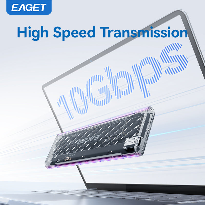 EAGET Dual Protocol M.2 NVMe/SATA SSD Enclosure Adapter - Supports 2230/2242/2260/2280 SSDs, Durable Transparent Shell with RGB Lighting(SSD Not Included)