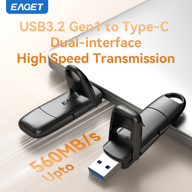 EAGET Dual-interface USB 3.2 Gen 2 to Type-C Solid State Flash Drive - Up to 560MB/S Read Speed, Compact size, All-metal Shell, Strong and Durable