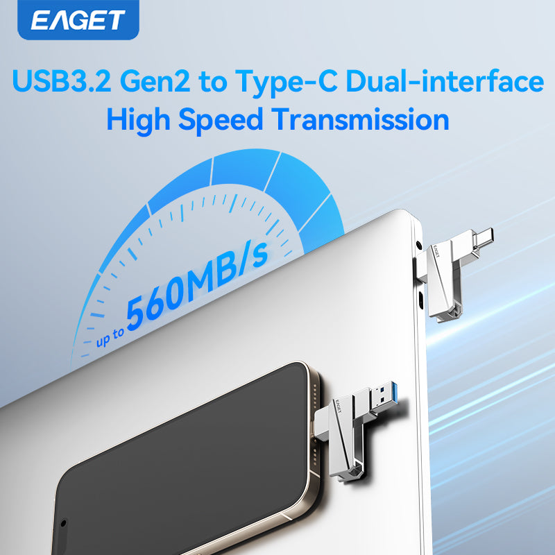 EAGET Dual-interface USB 3.2 Gen 2 to Type-C Solid State Flash Drive - High-Speed Portable External Hard Drive for iPhone 15/16/PS4/ Android Phone/ Tablet/ Windows