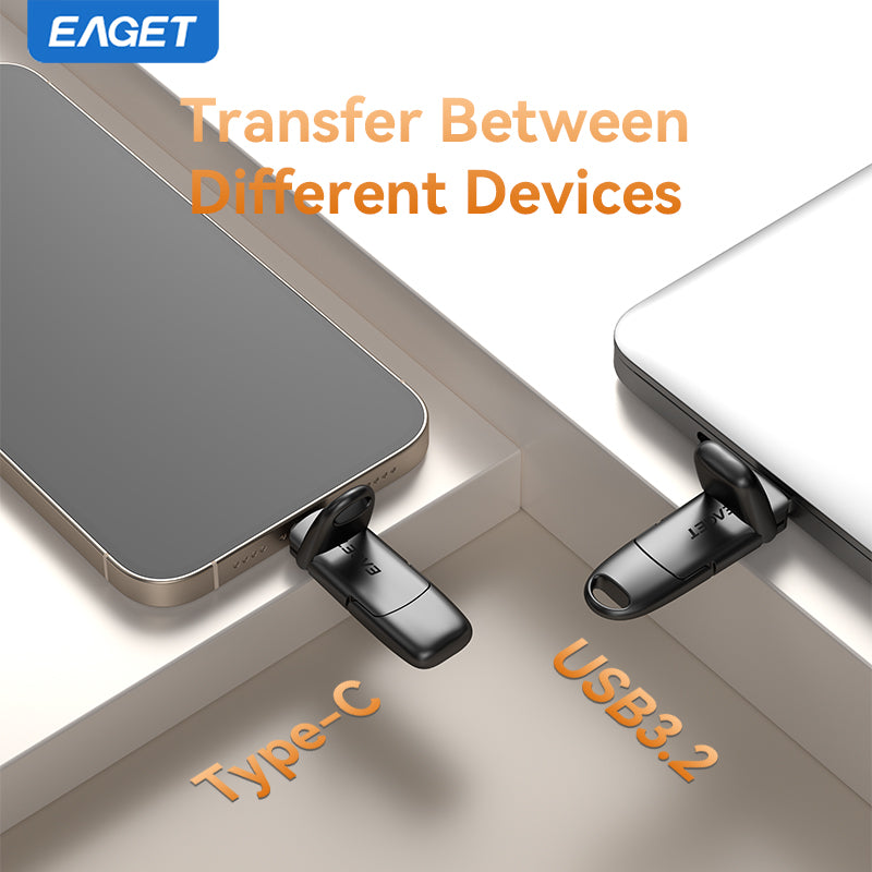 EAGET Dual-interface USB 3.2 Gen 2 to Type-C Solid State Flash Drive - Up to 560MB/S Read Speed, Compact size, All-metal Shell, Strong and Durable