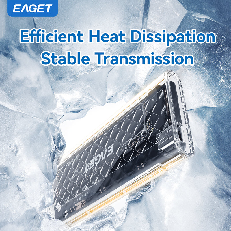 EAGET Dual Protocol M.2 NVMe/SATA SSD Enclosure Adapter - Supports 2230/2242/2260/2280 SSDs, Durable Transparent Shell with RGB Lighting(SSD Not Included)