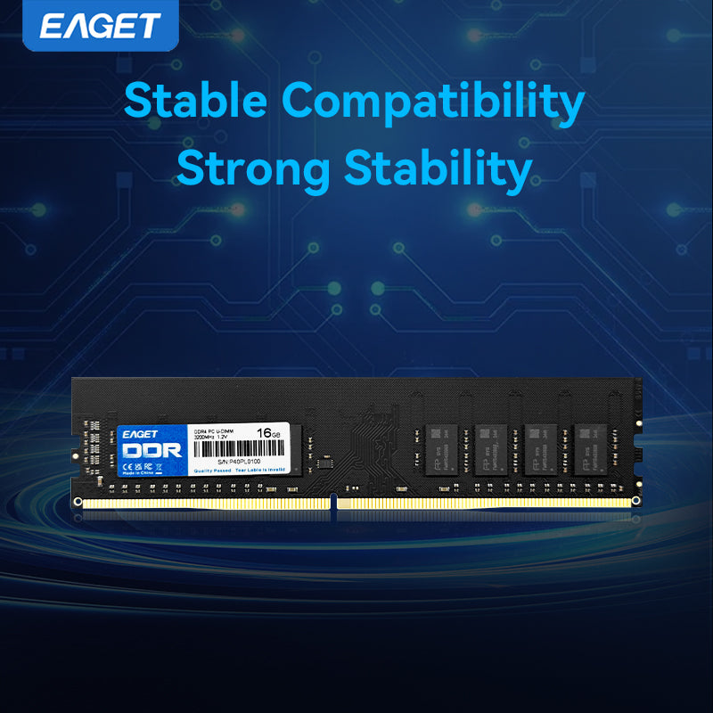 EAGET High-Performance DDR4 16GB/8GB 3200MHz 1.2V UDIMM RAM, Desktop PC Computer Memory RAM Module Upgrade, Low Latency, Stable Operation for Gaming & Work, High-Speed Storage Module | Computer Hardware Internal Component
