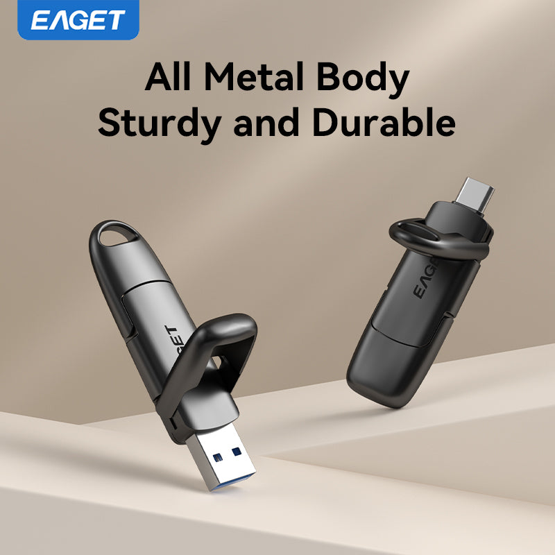 EAGET Dual-interface USB 3.2 Gen 2 to Type-C Solid State Flash Drive - Up to 560MB/S Read Speed, Compact size, All-metal Shell, Strong and Durable