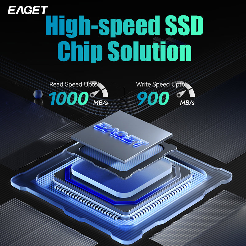 EAGET 512GB/1TB External SSD Solid State, USB 3.2 Type-C Flash Drive Disk, 1000MB/S Superior Ultra-speed Pen Drive