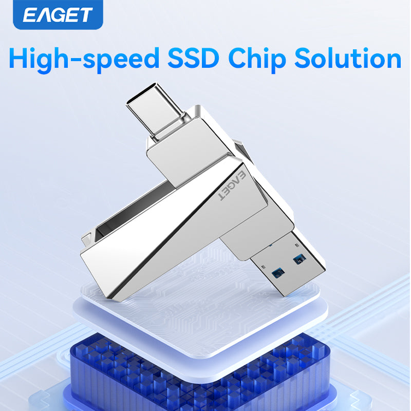 EAGET Dual-interface USB 3.2 Gen 2 to Type-C Solid State Flash Drive - High-Speed Portable External Hard Drive for iPhone 15/16/PS4/ Android Phone/ Tablet/ Windows