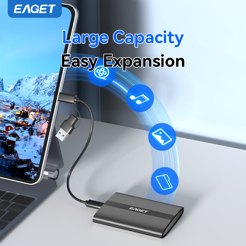 EAGET Portable Solid State Drive, 120GB/240GB/480GB/1TB/2TB High-Speed External Solid State Drive, USB3.2 Type-C SSD Hard Drive for iPhone 16/15/Pro, PS4, PC, MAC, TV, Tablet