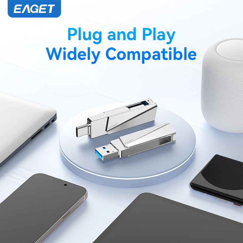 EAGET Dual-interface USB 3.2 Gen 2 to Type-C Solid State Flash Drive - High-Speed Portable External Hard Drive for iPhone 15/16/PS4/ Android Phone/ Tablet/ Windows