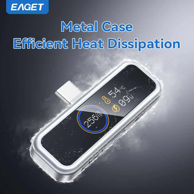 EAGET Type-C USB Flash Drive With Intelligent Digital Display, 128GB/256GB USB C Memory Stick, PD 20W Fast-Charging Secure Flash Drive with Smart LCD Display, APP Encryption & One-Click BackupFor iPhone 16/15, Easy Monitoring of USB Flash Drive Health