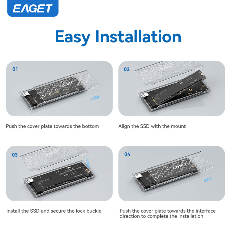 EAGET Dual Protocol M.2 NVMe/SATA SSD Enclosure Adapter - Supports 2230/2242/2260/2280 SSDs, Durable Transparent Shell with RGB Lighting(SSD Not Included)