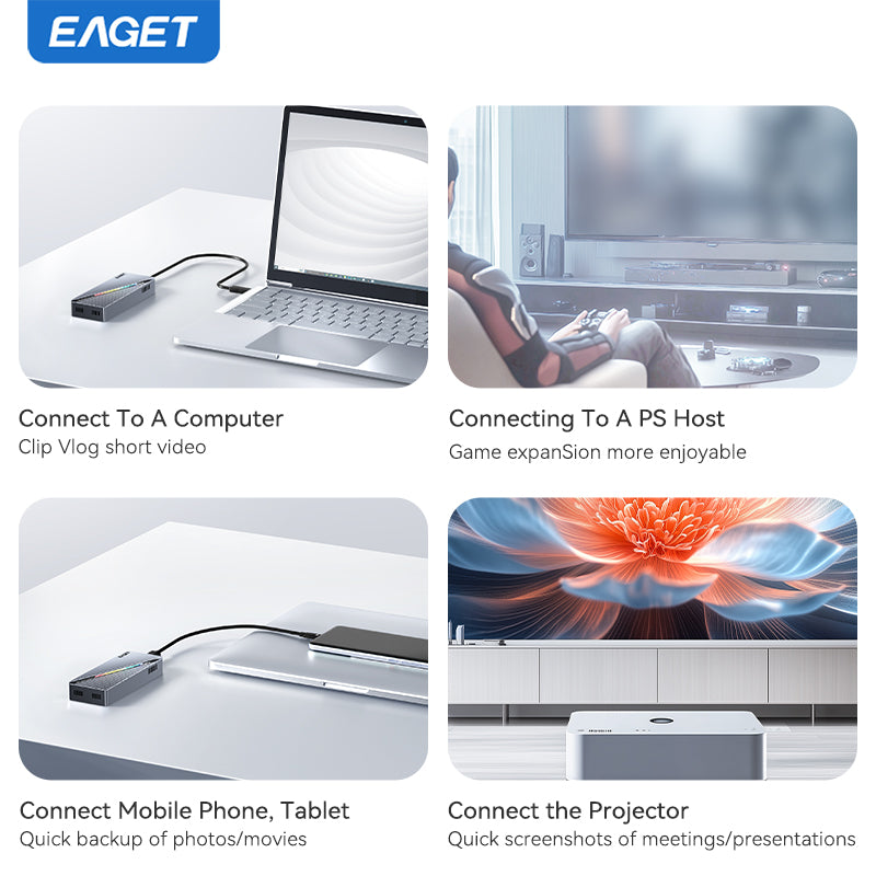 EAGET 40Gbps M.2 NVMe SSD Enclosure with Built-in Cooling Fan, Compatible with Thunderbolt 3/4, Support 2230 2242 2260 2280 (Only M Key)(SSD Not Include)