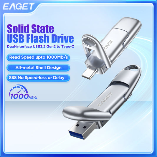 EAGET 512GB/1TB External SSD Solid State, USB 3.2 Type-C Flash Drive Disk, 1000MB/S Superior Ultra-speed Pen Drive