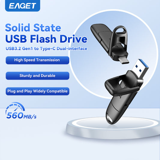 EAGET Dual-interface USB 3.2 Gen 2 to Type-C Solid State Flash Drive - Up to 560MB/S Read Speed, Compact size, All-metal Shell, Strong and Durable