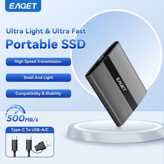 EAGET Portable Solid State Drive, 120GB/240GB/480GB/1TB/2TB High-Speed External Solid State Drive, USB3.2 Type-C SSD Hard Drive for iPhone 16/15/Pro, PS4, PC, MAC, TV, Tablet