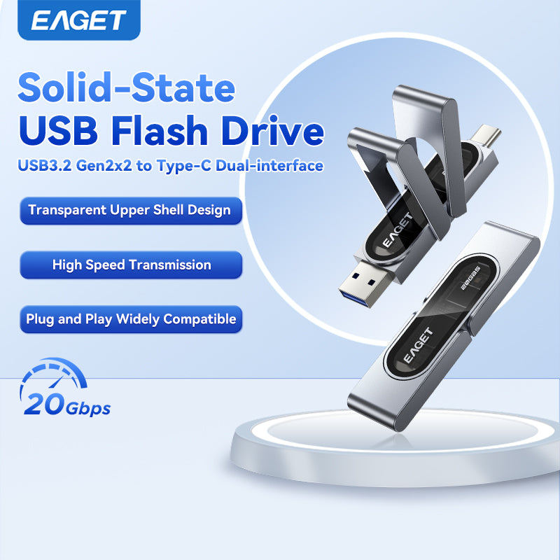 1TB/512GB Solid-State Flash Drive, 20Gbps High Speed Transmission, USB3.2 to Type-C Dual-interface