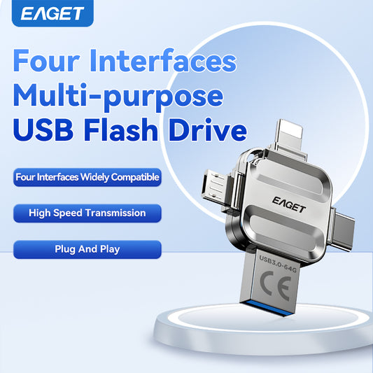 4-in-1 Small USB3.0 Flash Drive, 32/64GB/128G/256GB Portable USB Memory Stick With USB/Micro USB/Type-C/IOS Port, High-Speed Thumb Drive with Plug and Play