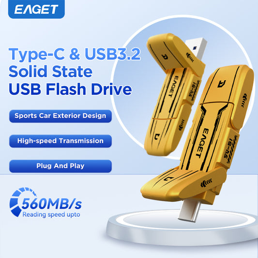 EAGET Dual-interface USB to Type-C SSD Flash Drive, USB 3.2 External Solid State Flash Drive, 560MB/s High Speed