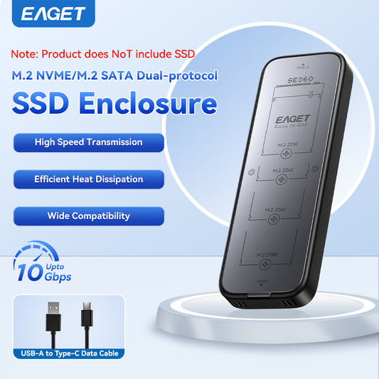 NVME & SATA M.2 SSD Enclosure Adapter, USB 3.2 Gen 2 (10 Gbps) to NVME PCIe SATA M-Key/(B+M) Key SSD External Enclosure Aluminum, Compatible with SSD 2230/2242/2260/2280