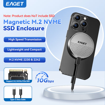 M.2 NVMe SSD Enclosure, USB 3.2 Gen 2 10Gbps to M-Key External Solid State Drive Case, Aluminum Alloy, Supports 2TB/4TB/8TB Storage Expansion, Data Transfer Tool