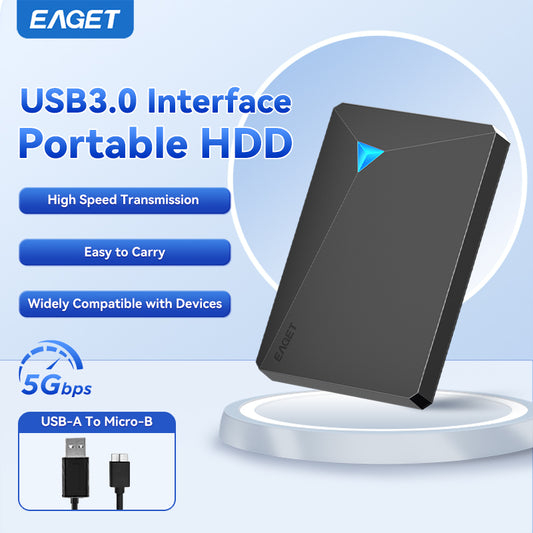 EAGET Portable External Hard Drive, Micro-B to Type-C/USB-A Mechanical Hard Drive Plug and Play USB 3.0 HDD Compatible with Mobile Phone, PS4, PC, Laptop, TV/File/Video Quick Save Fast Transmission