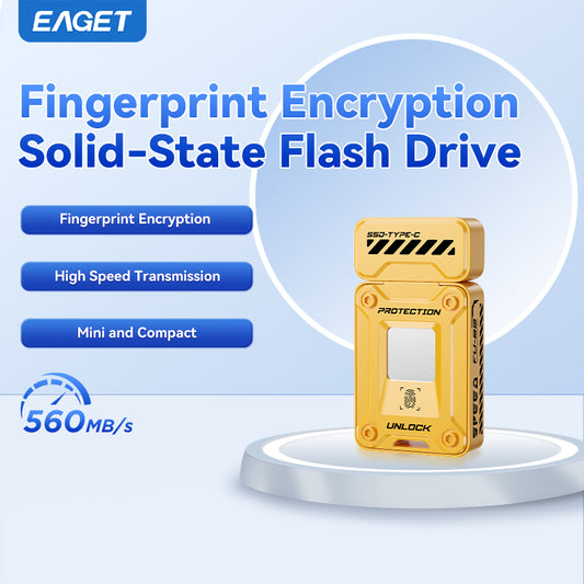 EAGET Fingerprint Encryption SSD, 128GB/512GB Type C High Speed Flash Drive