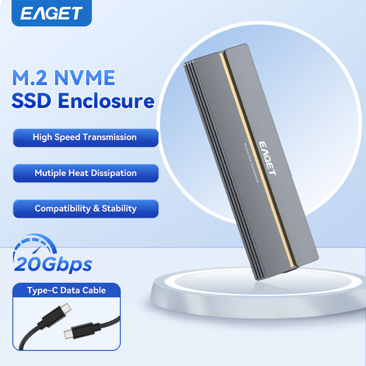 M.2 Nvme SSD Enclosure, 20Gbps High-Speed Transfer, Type C Interface And Tool-Free Installation for Various SSD Sizes (2230/2242/2260/2280)