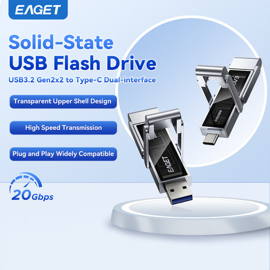 1TB/512GB Solid-State Flash Drive, USB3.2 to Type-C Dual-interface, 20Gbps High Speed Transmission