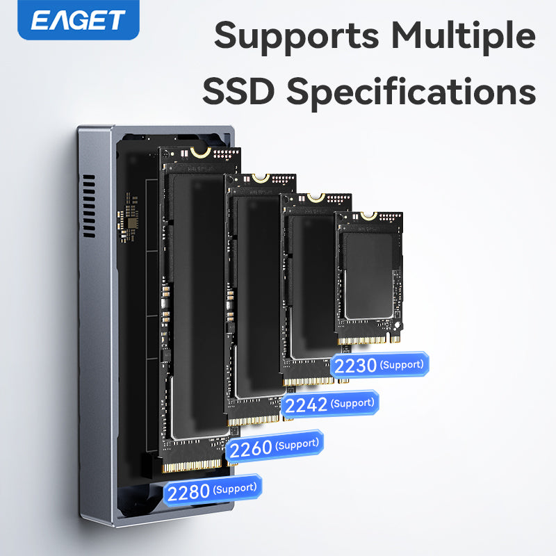EAGET 40Gbps M.2 NVMe SSD Enclosure with Built-in Cooling Fan, Compatible with Thunderbolt 3/4, Support 2230 2242 2260 2280 (Only M Key)(SSD Not Include)