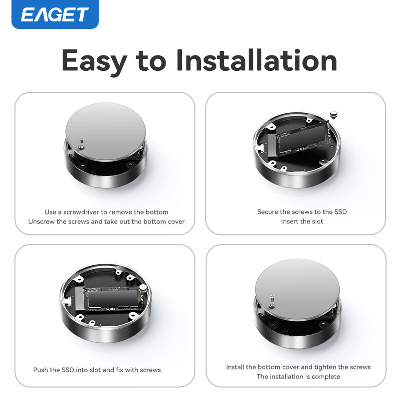 M.2 NVMe SSD Enclosure, USB 3.2 Gen 2 10Gbps to M-Key External Solid State Drive Case, Aluminum Alloy, Supports 2TB/4TB/8TB Storage Expansion, Data Transfer Tool