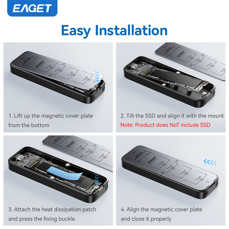 NVME & SATA M.2 SSD Enclosure Adapter, USB 3.2 Gen 2 (10 Gbps) to NVME PCIe SATA M-Key/(B+M) Key SSD External Enclosure Aluminum, Compatible with SSD 2230/2242/2260/2280