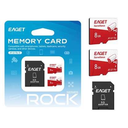 Micro SD Card with SD Adapter for Monitor, 128GB/256GB 1-Pack, 8GB/16GB/32GB/64GB 2-Pack, for surveillance applications such as yards and home security