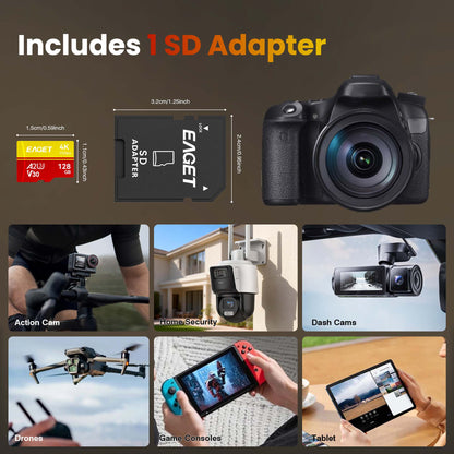 Micro SD Memory Card, A2 U3 V30, 64GB/128GB/256GB/512GB, Up to 160/100MB/s Read/Write, 4K UHD, UHS-I