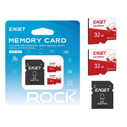 Micro SD Card with SD Adapter for Monitor, 128GB/256GB 1-Pack, 8GB/16GB/32GB/64GB 2-Pack, for surveillance applications such as yards and home security
