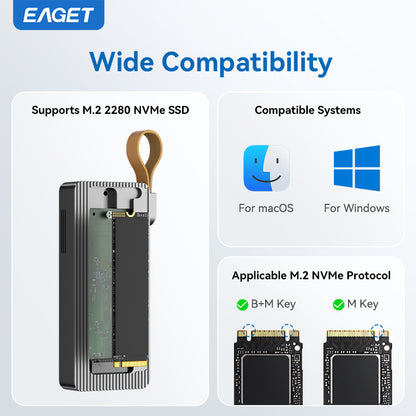 Eaget 40Gbps JHL7440 M.2 NVMe SSD Enclosure |  Compatible with Thunderbolt 4/3, USB 4.0/3.2/3.1, suitable for 2280 B+M M-Key SSD
