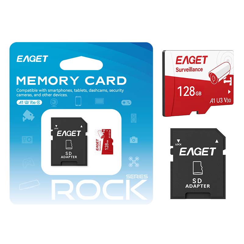 Micro SD Card with SD Adapter for Monitor, 128GB/256GB 1-Pack, 8GB/16GB/32GB/64GB 2-Pack, for surveillance applications such as yards and home security