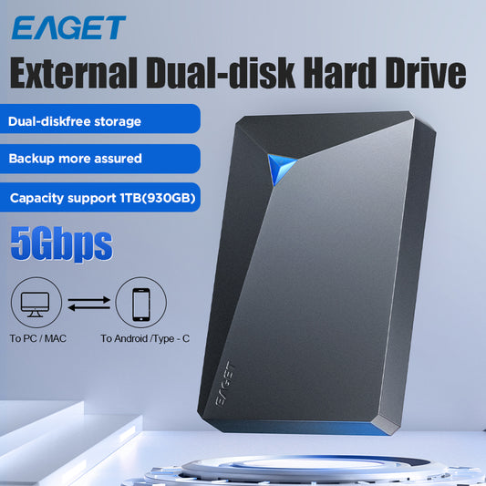 1TB External Hard Disk Drive, Dual Disk Design, 2.5inh Mechanical Hard Drive