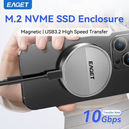 M.2 NVMe SSD Enclosure, USB 3.2 Gen 2 10Gbps to M-Key External Solid State Drive Case, Aluminum Alloy, Supports 2TB/4TB/8TB Storage Expansion, Data Transfer Tool