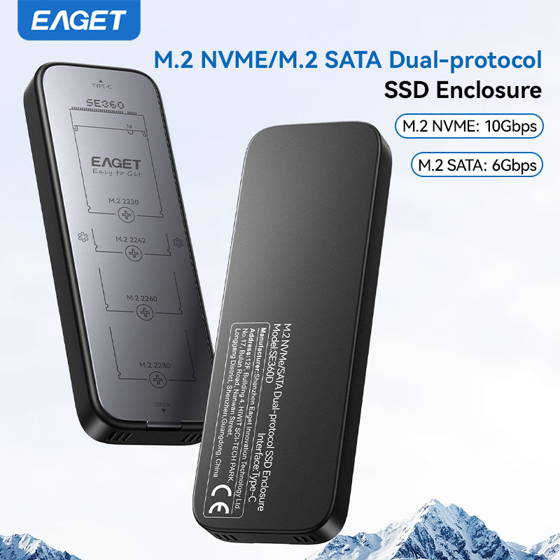 NVME & SATA M.2 SSD Enclosure Adapter, USB 3.2 Gen 2 (10 Gbps) to NVME PCIe SATA M-Key/(B+M) Key SSD External Enclosure Aluminum, Compatible with SSD 2230/2242/2260/2280