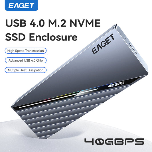 EAGET 40Gbps M.2 NVMe SSD Enclosure with Built-in Cooling Fan, Compatible with Thunderbolt 3/4, Support 2230 2242 2260 2280 (Only M Key)(SSD Not Include)