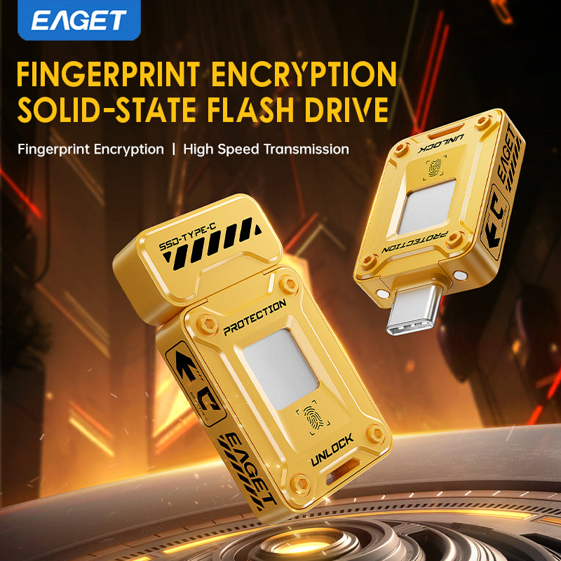 EAGET Fingerprint Encryption SSD, 128GB/512GB Type C High Speed Flash Drive