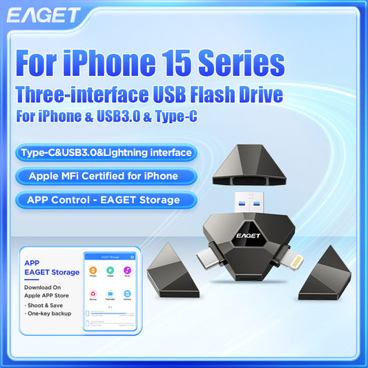 USB Disk Photo Stick for iPhone USB Storage Phone Flash Drive, 3 in 1 Flash Drive with IOS/USB/Type-C Port